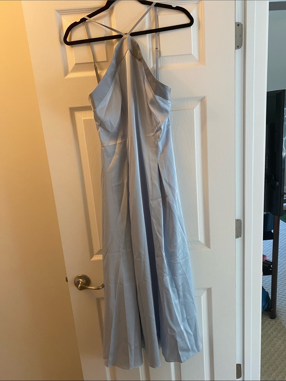 RIHOAS Light Blue Satin Halter-Style Maxi Gown
